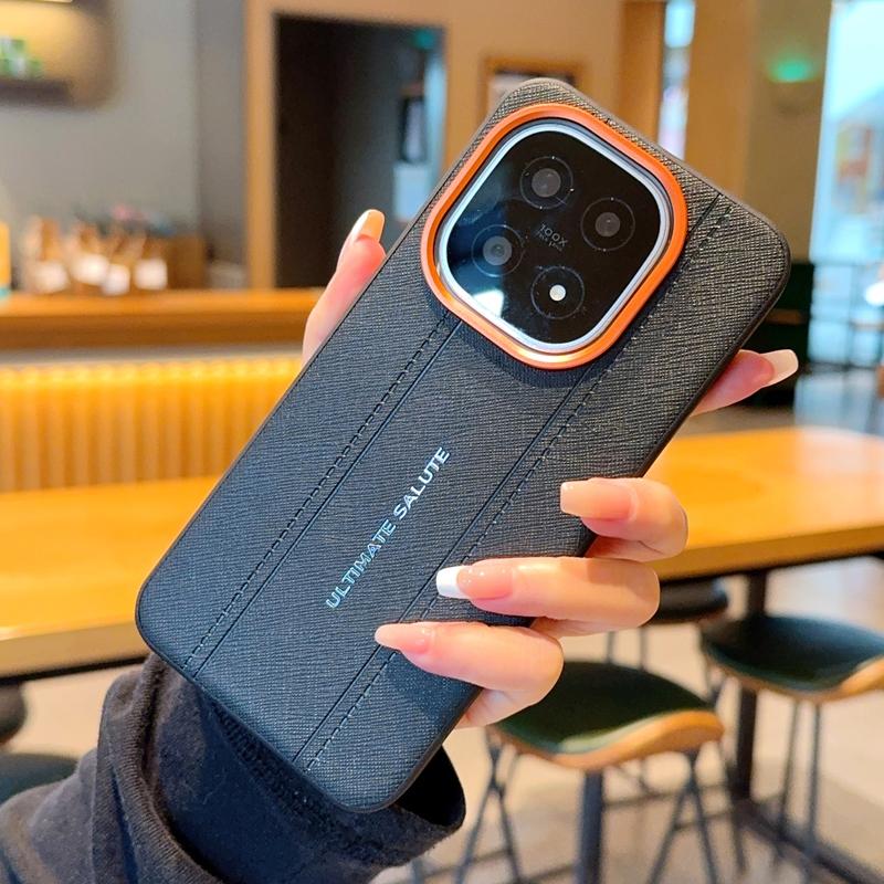Luxury Cross Texture Leather Design Case For Vivo iQOO 15 and iQOO 13 Slim Orange Camera Ring Shockproof Case Cover