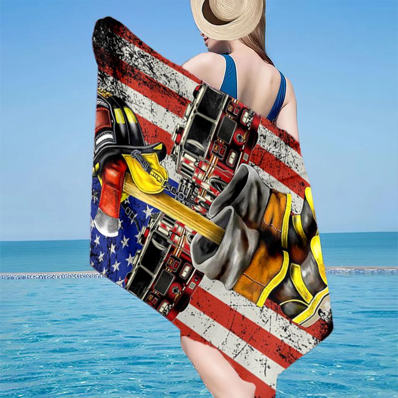 Firefighter's American Pride Beach Towel, Super Soft Microfiber, Gift for Her/Him, Birthday, for Pool, Beach, Travel, Home Decor Fan gifts