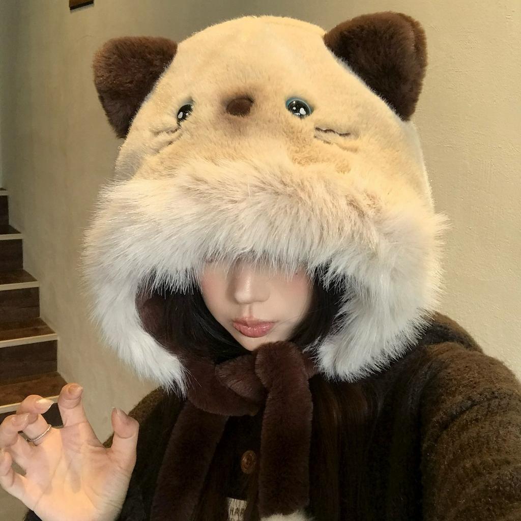 Cute Kitten Moving Ears Plush Hat Women's Winter Thickened Warm Cold Versatile Niche Ear Protection Lei Feng Hat