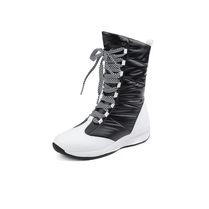 

Large size 40-44 Large size winter leather warm women s boots snow boots color matching lace-up women s shoes 39 чорний