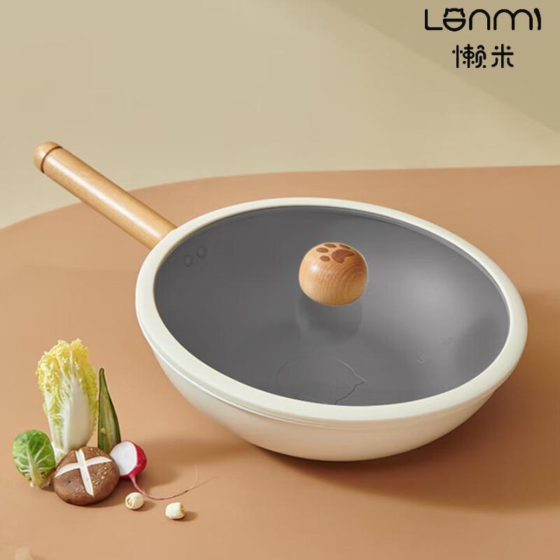 DunDun ceramic-coated non-stick frying pan, oil-control, large flat bottom, household use, 30cm 30cm