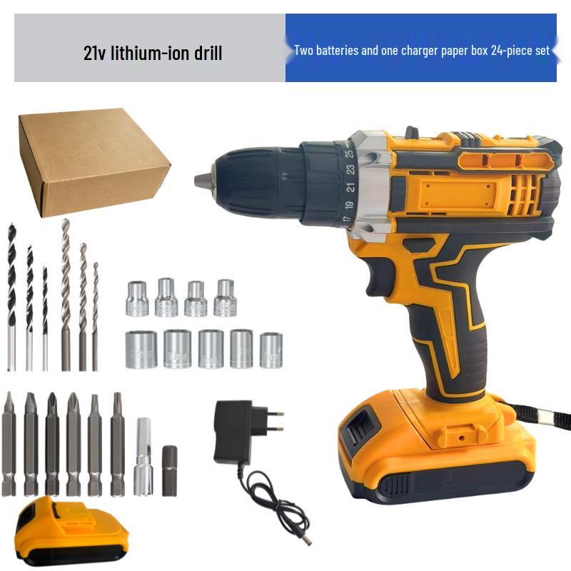 21V Lithium Battery Cordless Drill Set - Multi-Function Electric Screwdriver for Household Use