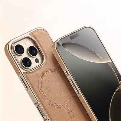 Premium Plating Frame Business Leather Magnetic Case for iPhone 17 16 15 14 13 Pro Max Plus 17Air For Magsafe Shockproof Cover