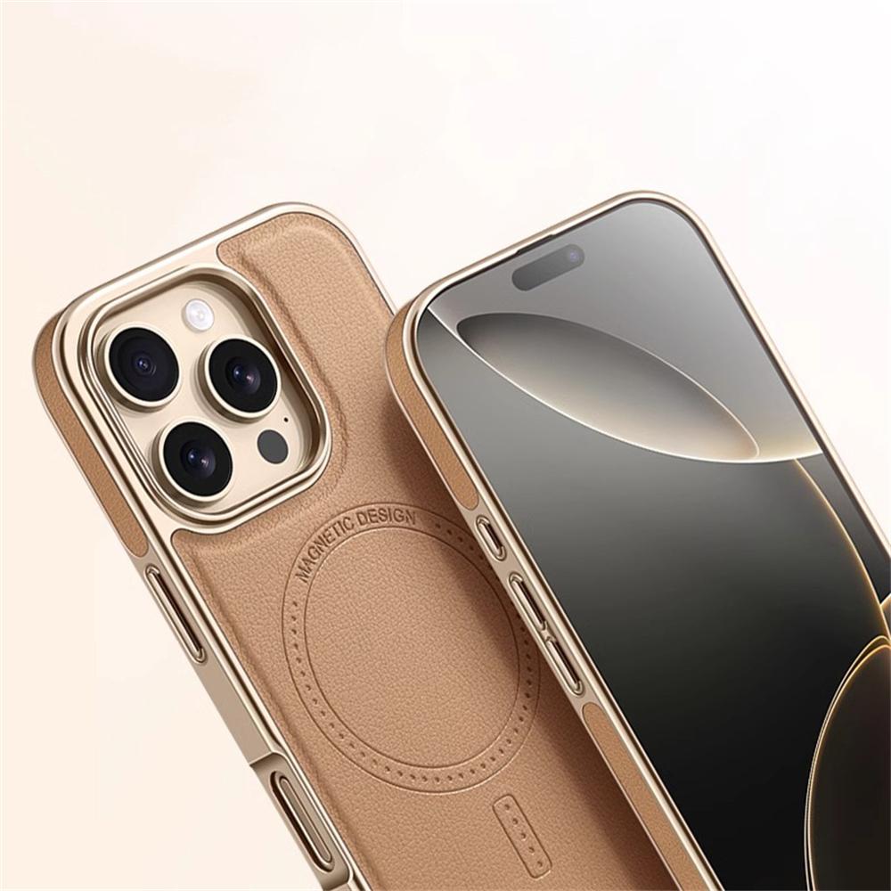 Custodia magnetica in pelle business con cornice placcata premium per iPhone 17 16 15 14 13 Pro Max Plus 17Air Per Magsafe Cover antiurto