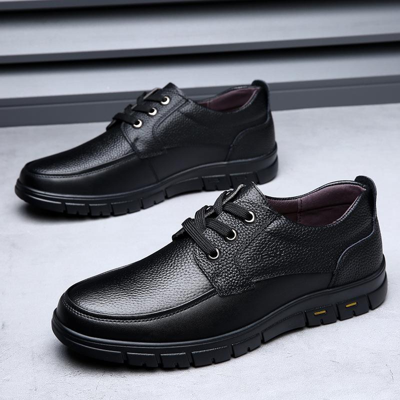 Fashion 2025 Soft Sole Lace-up Luxury Brand Middle-aged Old Man Dad Lightweight Loafers Shoes Men Genuine Leather Casual Shoes