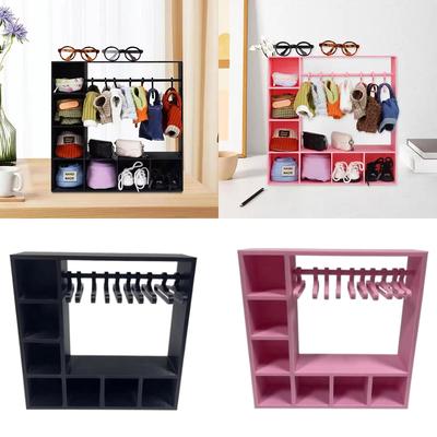 Velkokapacitní šatník na panenky s 10 ramínky, přenosný šatník na panenky, odolný, roztomilý úložný prostor na oblečení pro figurky