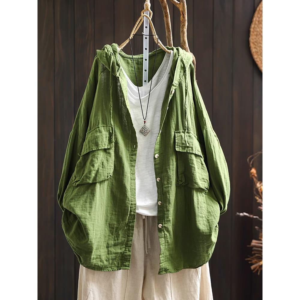 DIMANAF 2025 Spring Shirt Large Size T-shirt Women Linen Long Sleeve Pockets Fashion Tops Tees Loose Tees New