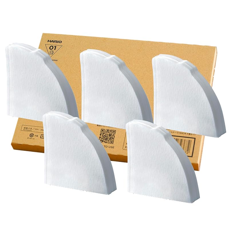 Кофейные фильтры HARIO V60, объем 1-2 чашки, 200 шт. (40 фильтров x 5 упаковок), Сделано в Японии, сертифицировано FSC, Бумага, 01 W Белый VCF-01-40W-5S-AZ+