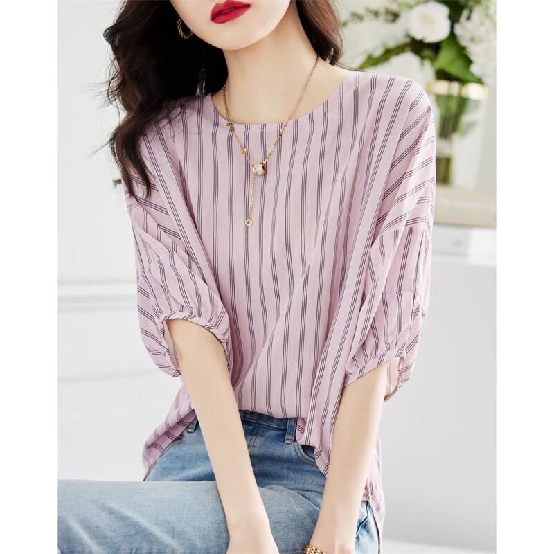 DME Французская ретро полосатая шифоновая блузка L