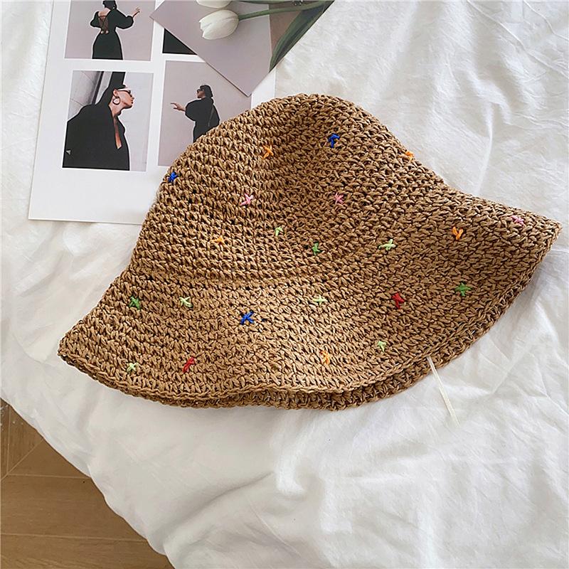 New Straw Bucket Hat Women's Summer Sunscreen Sunshade Big Edge Versatile Folding Sun Hat Fashionable Washbasin Hat