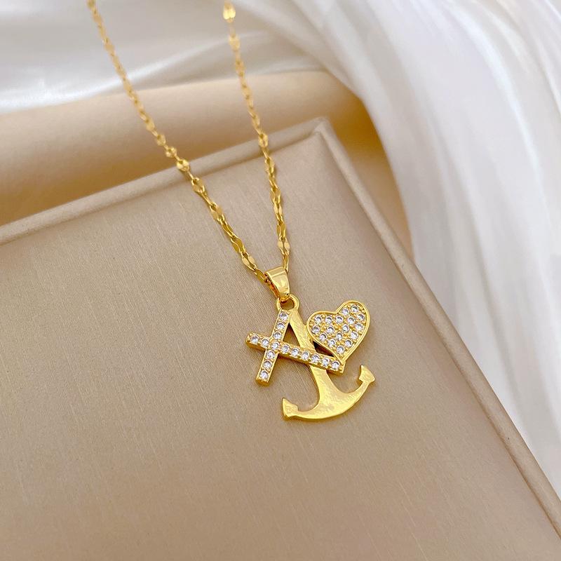 Anchor Cross Light Luxury Temperament Gorgeous Full Diamond Necklace Women'S Versatile Collarbone Chain Titanium Steel Chain