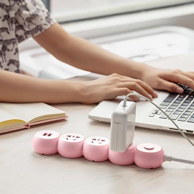 Usb Power Strip, Multi-Hole And Multi-Port Plug, Student Dormitory Home Pink Cute Socket With Cable Power Strip Power Converter
