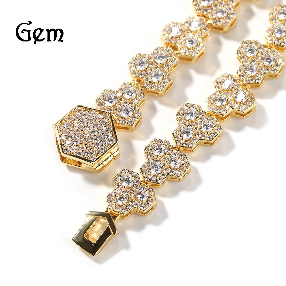 Hip Hop Honeycomb Tennis Chain Necklace Silver Copper Zircon Men's Necklace Jewelry