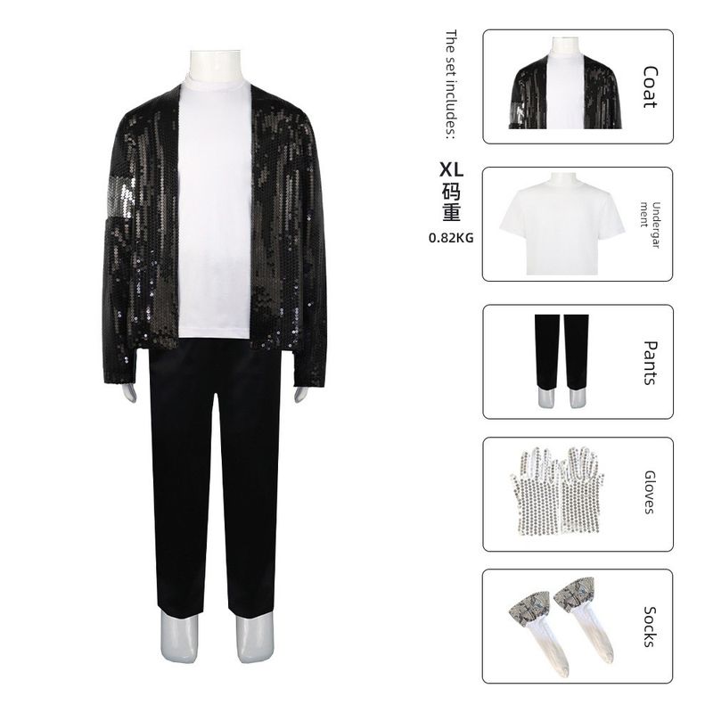 Michael Jackson Performance Costumes, Stage Sequin Outfits for Children and Adults, Men's and Women's Mj Performance Clothing Sets