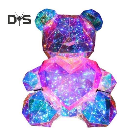 Teddy Bear Night Light Prismatic Iridescent LED Bear Lamp DIY Assembly Colorful Bunny Lamp for Valentine's Day Gift Bedroom Party Decor