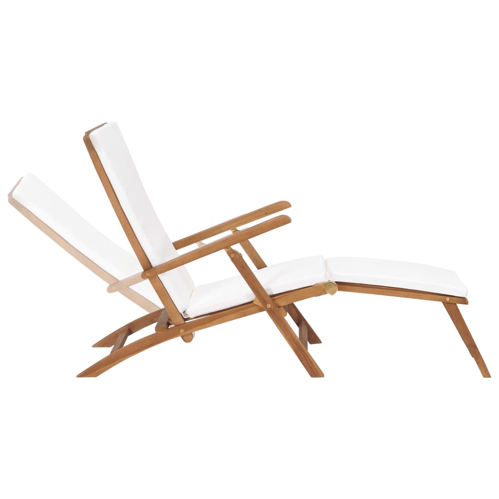 Teak Wood Reclining Chair with Cream White Cushion