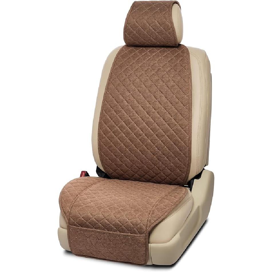 IVICY Leinen-Autositzbezug für Autos - Weich &; Atmungsaktive Front-Premium-Abdeckungen mit Anti-Rutsch-Schutz Universell passend für die meisten Autos, Vans, SUVs,