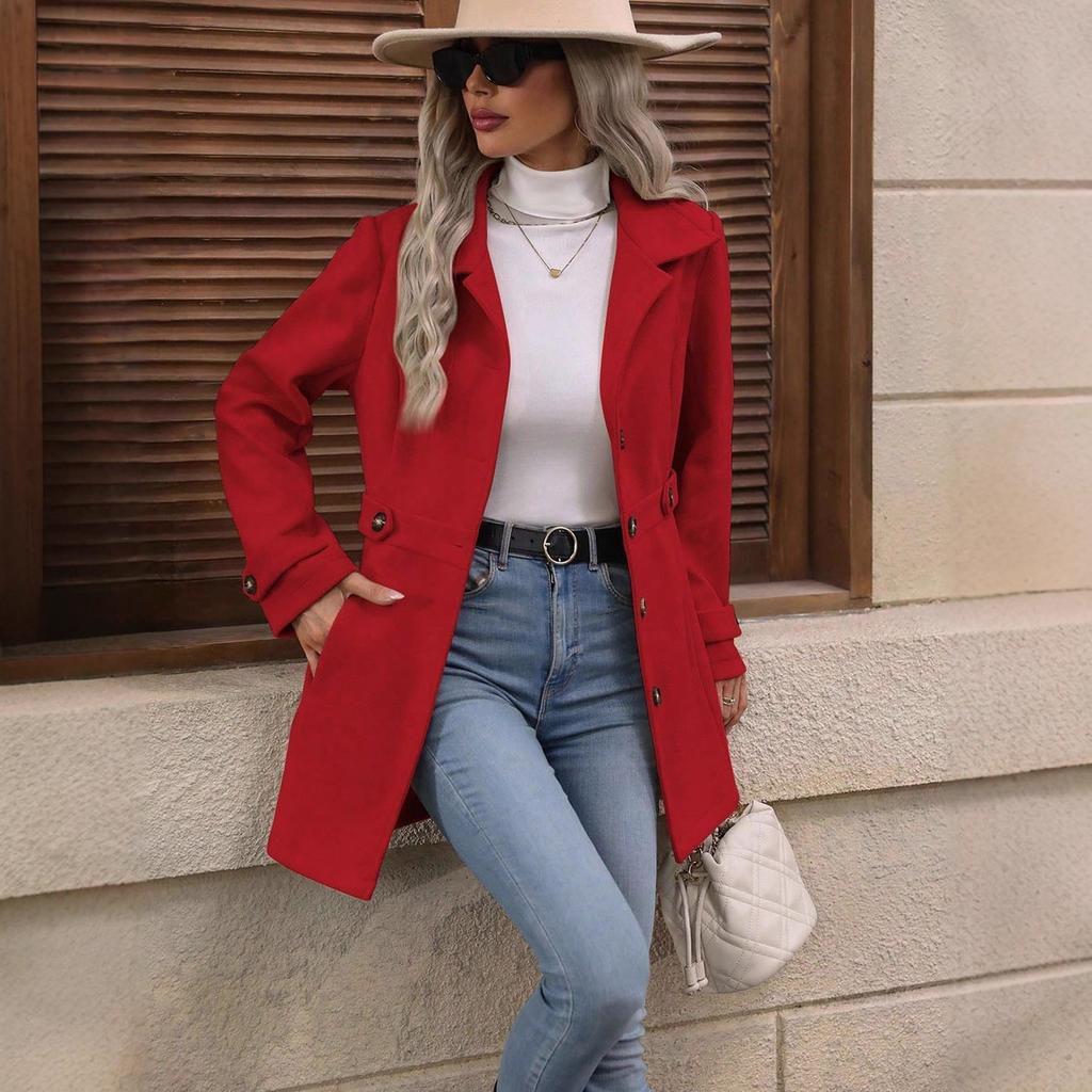 2025 autumn Amazon Europe and the United States foreign trade autumn and winter fashion women's clothing solid color lapel button woolen coat coat