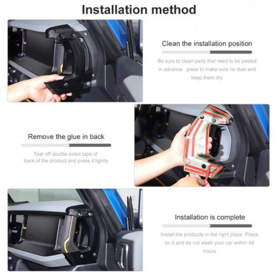 Black For Ford Bronco + Center Console Both Side Grab Grip Handle Cover Trim