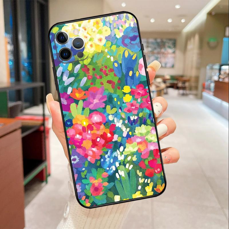 Colourful Flower Painting Art Phone Case For iPhone 16 15 14 11 12 13 17 Pro Max mini 15 Plus 16e 17 Air Protective Cover