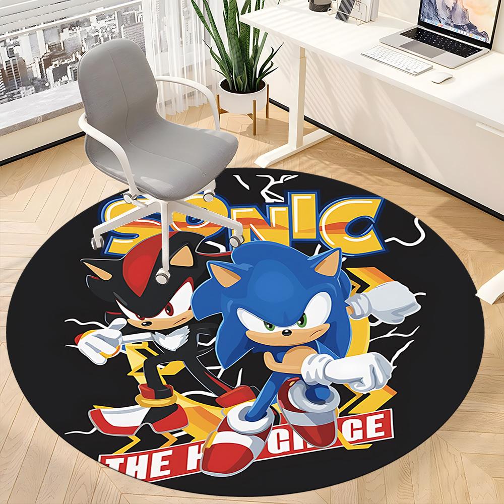 1 peça Tapete de Chão Redondo Sonic The Hedgehog para Escritório Antiderrapante, Macio e Confortável, Tapete para Escritório, Gaming, Leve