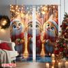 Set Of 2 Flat Printing Merry Christmas Window Drapes Cute Cat Candy Polyester Without Electricity Party Decorations Curtain