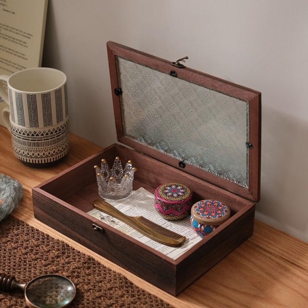 Retro Wooden Flip Cover Storage Box Humidity Proof Oxidation Proof Desktop Jewelry Box Home Use Dustproof Utility Box Sport