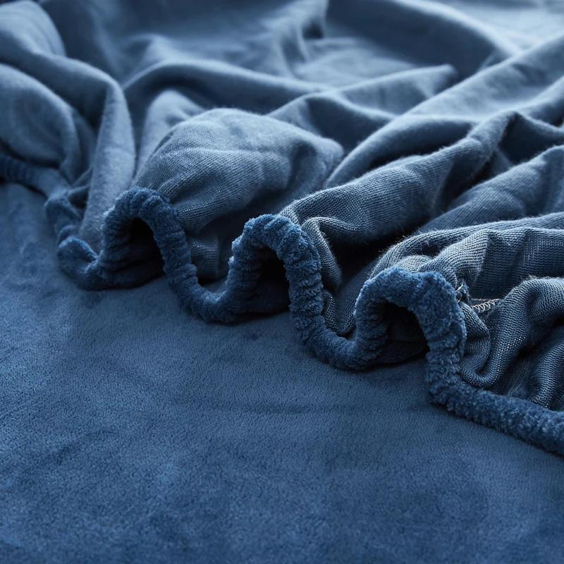 Autumn and Winter A-Class Milk Velvet Bed Sheet Solid Warm Cozy Mattress Protective Cover Bed Linen Protector Fitted Sheet Winter Keep Warm