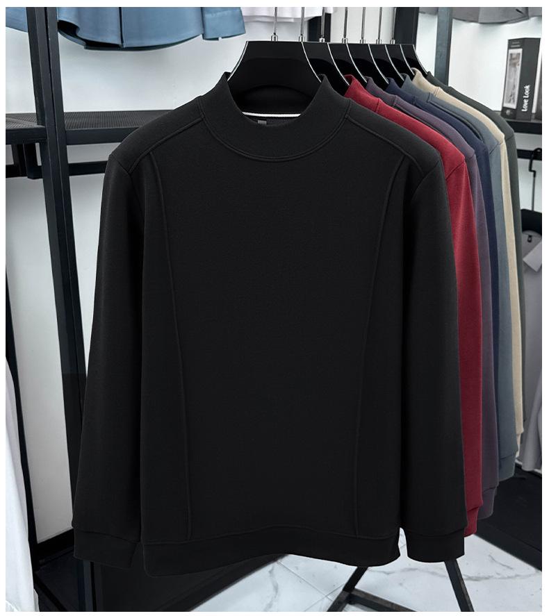 Men's Versatile Winter Fleece Sweatshirt, Half-High Collar, Solid Color, Long Sleeve, Thick Base Layer for All Ages.