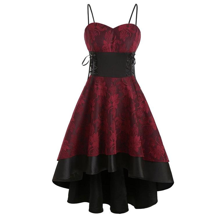 Damen Vintage Gotisches Spitze Abschlussballkleid Spaghettiträger Herz Ausschnitt Korsett Schnürung Hoher Niedriger Saum Ausgestellt A-Linie Abendparty Cocktail Formelles Kleid