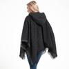 European & American Women's Black Hooded Cape with Shawl Flower Clip - Spring, Autumn, Winter Collection