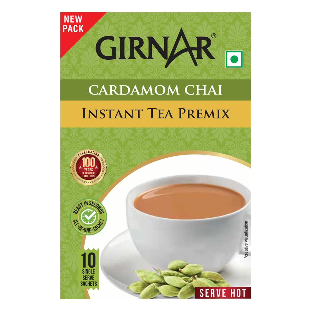 Girnar Instant Premix Cardamom Tea 140g Box Pack of 10 Sachets Assam Strong Chai Blend