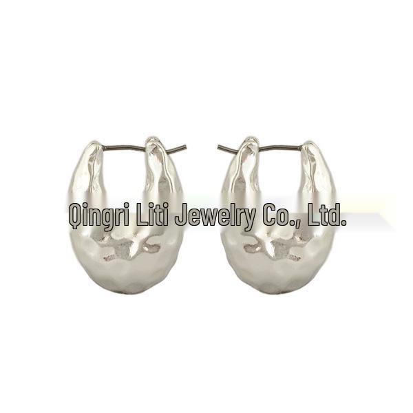 Handmade Retro French Celin-Style Oval Hammered Metal Earrings