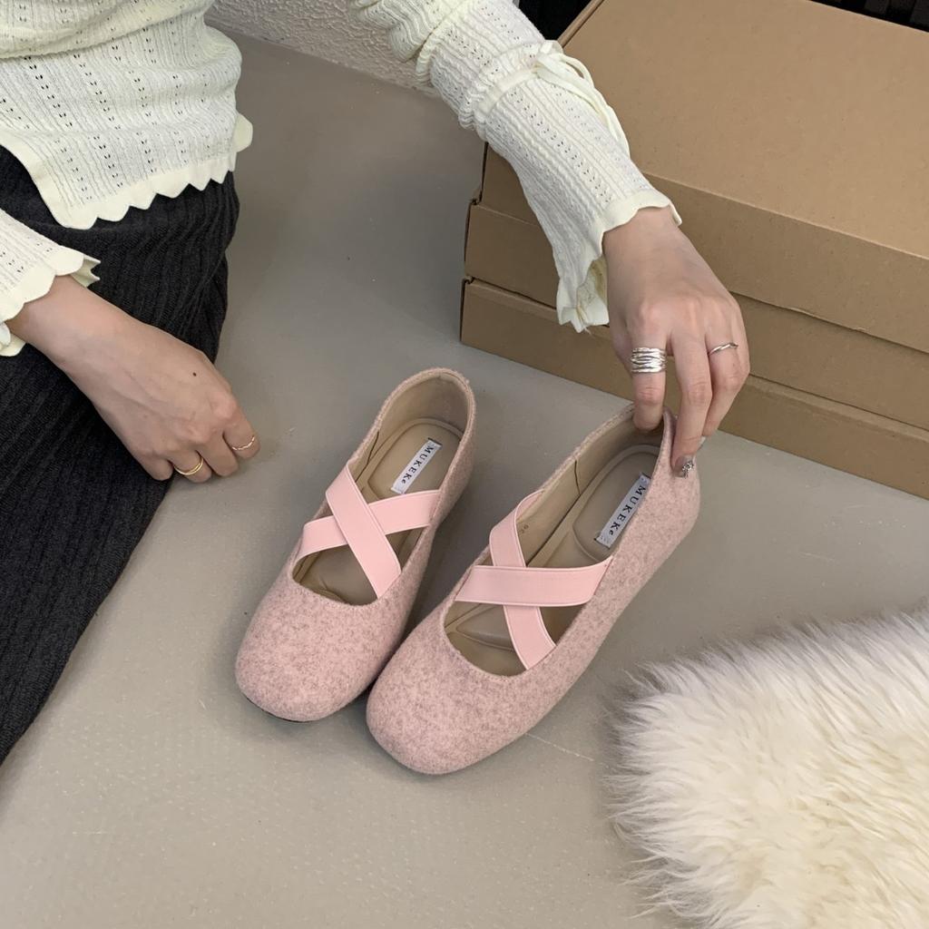 2025 Autumn and Winter New Round Head Inner Cross Word with Ballet Doudou Commuter Work Shallow Mouth Women's Single Shoes