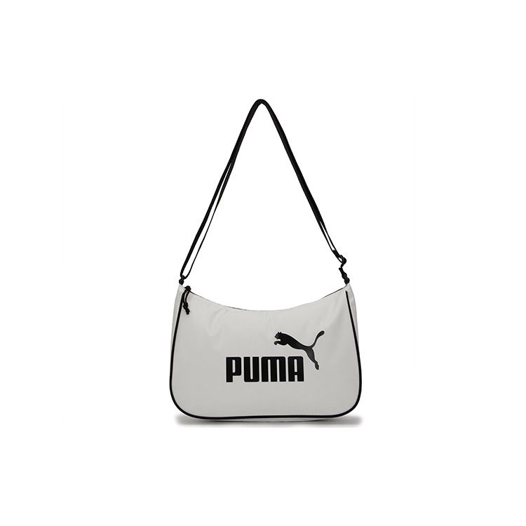 Puma Core Base Shoulder Bag Large Logo Print Fabric Tote Unisex bags White 079372-02 White
