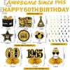 11Pcs 60th Birthday Decorations Kit for Men Women, Black Gold Happy 60th Birthday Banner, Awesome Since 1965 Centerpieces Swirls Party Supplies,