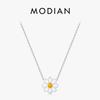 MODIAN 925 Sterling Silver White Enamel Flower Pendant Necklace Charm Daisy Neck Link Chain For Women Hypoallergenic Jewelry