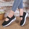 Knit Mesh Slip-On Sneakers for Women, Comfortable Air Cushion Sole Breathable Casual Walking Shoes with Mary Jane Strap
