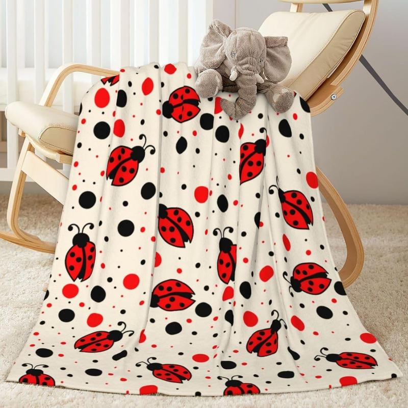 Cute Ladybug Red Black Polka Dot Insect Throw Blanket Soft Cozy Flannel Blanket for Couch Bed Living Room Decor Gift for Kids