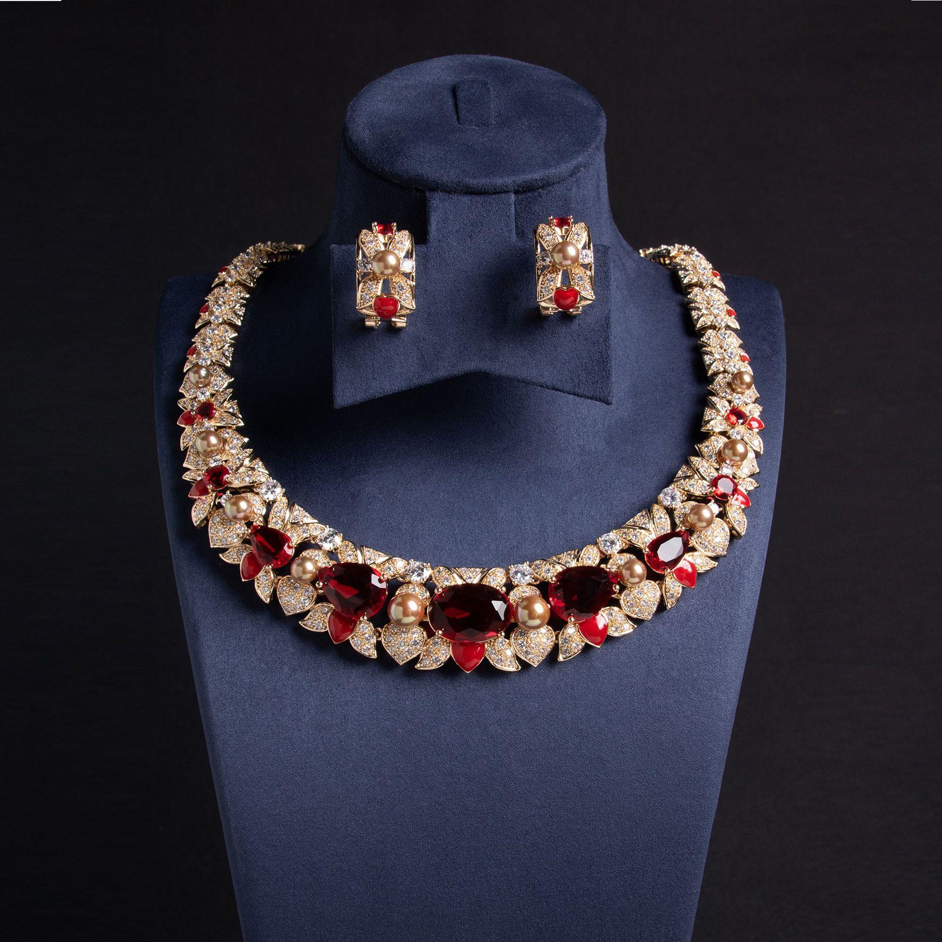 Heavy Industry Irregular Geometric Squares Full of Zircon Necklace Premium Temperament Set Jewelry