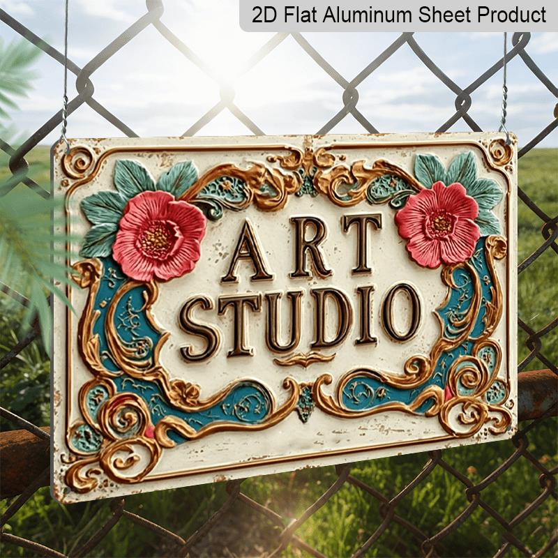 2D Flat 1pc Vintage Art Studio Aluminum Sign, 8X12 Inch Decorative Metal Plaque, Motivational Wall Art for Home, Garden, Bar, Cafe, Farm, Bathroom