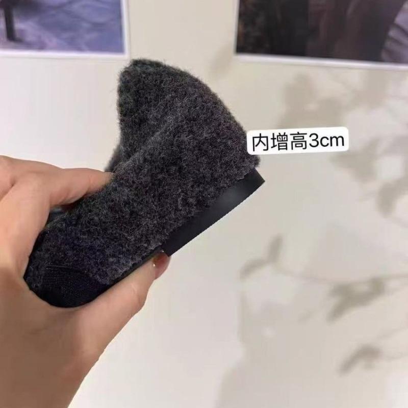 Inner height increase pointed Mary Jane gray fluffy shoes women's new autumn and winter velvet cotton shoes with skirt single shoes