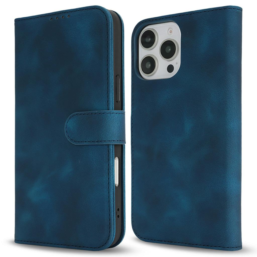 For iPhone 16 Pro Wallet Case Double Folded Edge Skin Touch PU Leather Flip Phone Cover