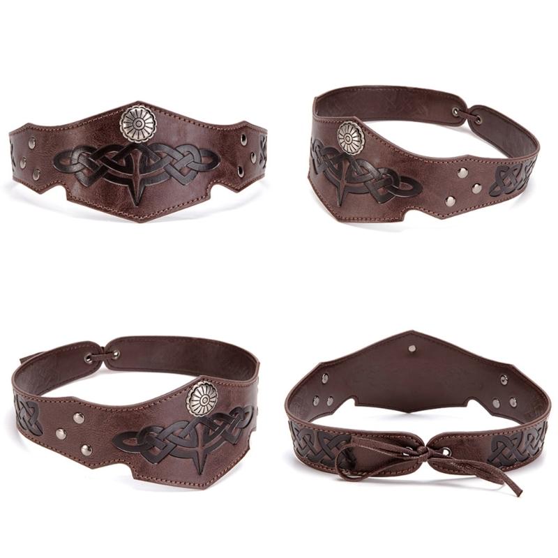 Adjustable Leather Headband Medieval Knight Headband Halloween Cosplay Accessory Headgear Motorcycle Driving Headwear