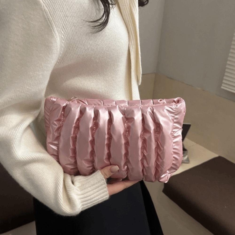 Soft Puffer Makeup Clutch Purse Space Cotton Toiletry Storage Organizer Quilted Cosmetic Bag Women