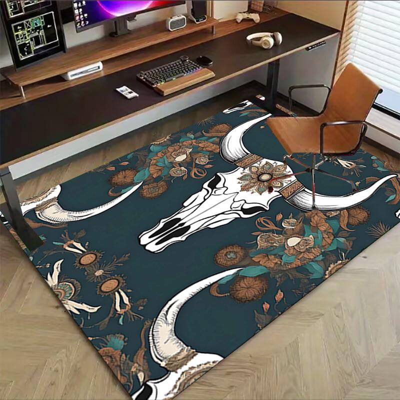 1PC Bull Skull Floral Anti-slip Carpet, Suitable for Office, Bedroomand Playrooms. It Can Also Be Used As a Sofa Footrest cover-R41