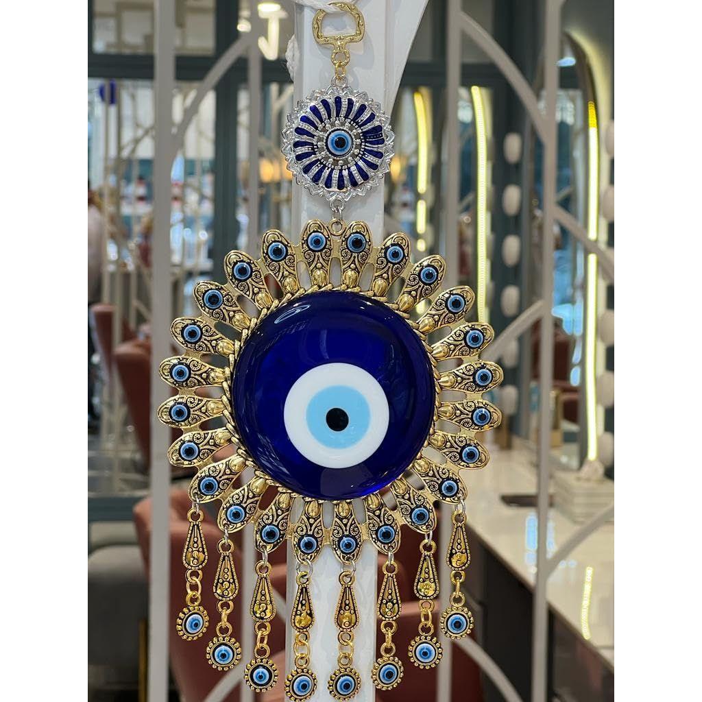 Golden Evil Eye Wall Hanging – Handmade Metal & Glass Nazar Protection Charm | Luxury Home & Office Décor | Spiritual Good Luck Amulet