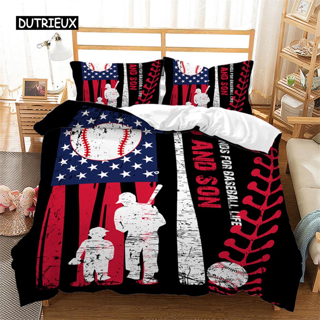 Boys Basketball Duvet Cover 3D Ball Pattern Sports Theme Bedding Set Queen Microfiber Football Competitive Game Comforter Cover