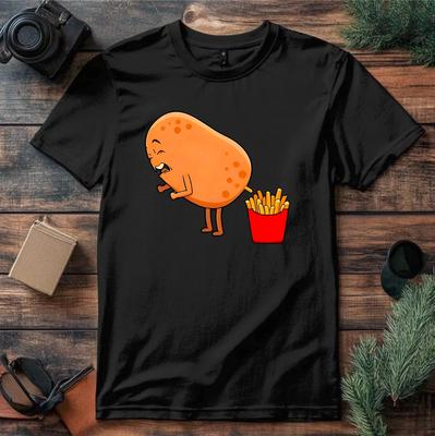 Funny Potato Pooping French Fries T-Shirt, Humorous Foodie Novelty Food Gift Tee