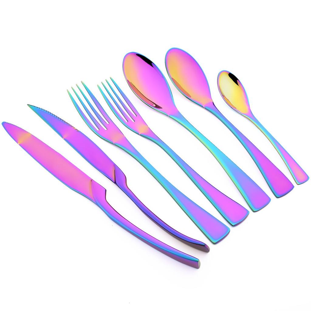 7Pcs Gold Dinnerware Set High Quality Stainless Steel Cutlery Set Knife Fork Tea Spoon Tableware Set Home Kitchen Dinner Silverware Set